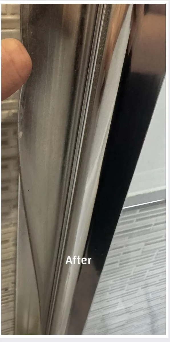 Spotless chrome shower screen track after deep clean by True Grit Cleaning Co in Darlington